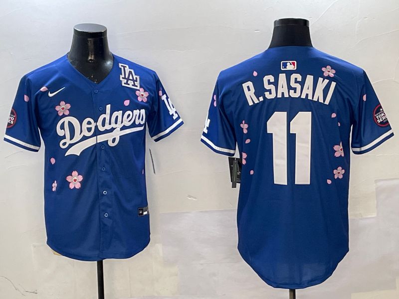 Men Los Angeles Dodgers #11 R.Sasaki Blue Sakura Edition 2025 Nike MLB Jersey style 6->los angeles dodgers->MLB Jersey